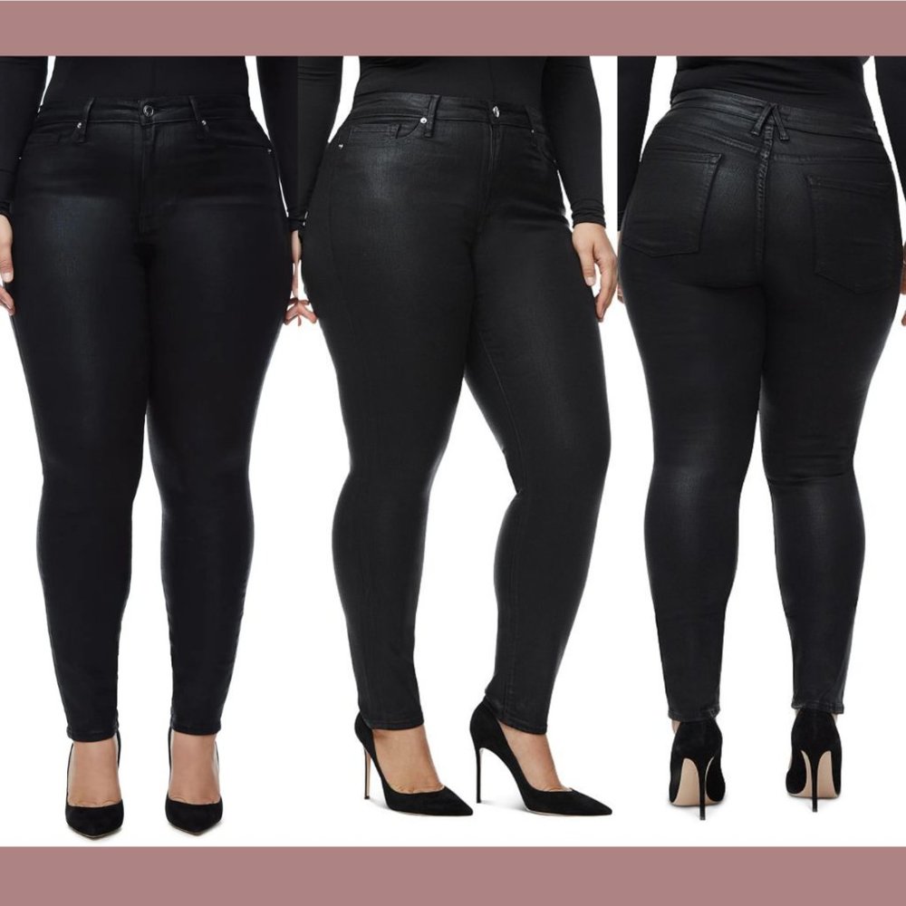 NWD $170 GOOD AMERICAN [ 18 ] Good‎ Legs Coated Skinny Jeans in Black